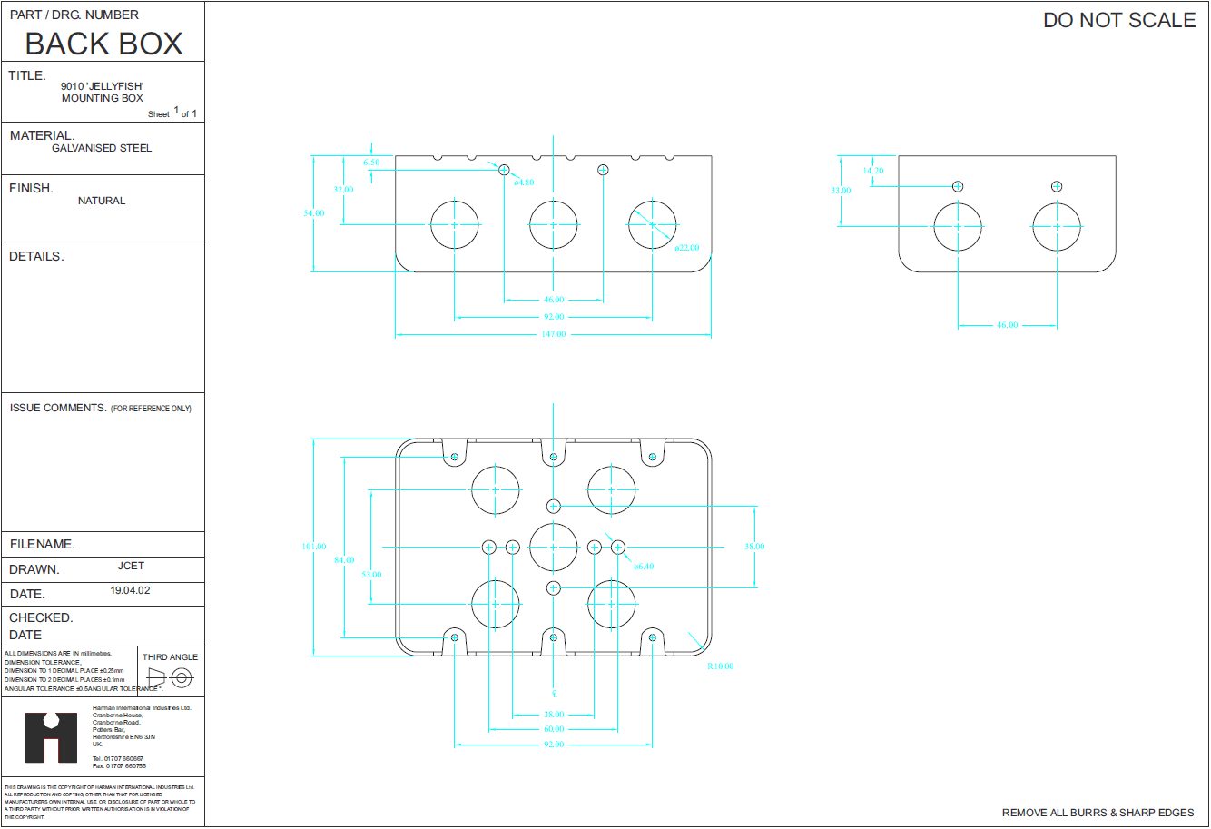 SOUNDWEB LONDON 3Gang Back Box Dimensions